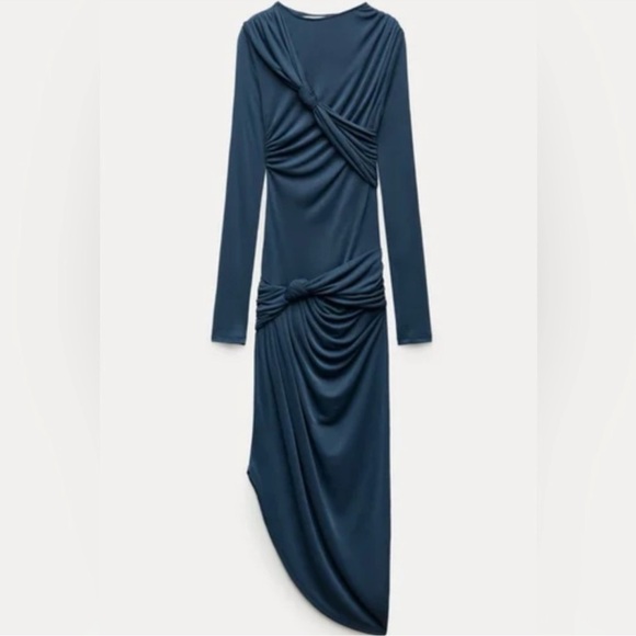 Zara Dresses & Skirts - NWT Zara Knotted Asymmetric Metric Dress - Blue Gray Small